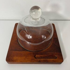 Vintage Baribocraft Solid Wood Cheese Board with Glass Dome Cloche Canada Made